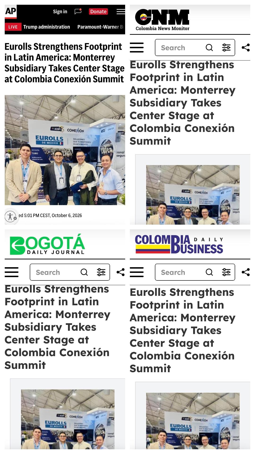 Industry. Colombia-Mexico. Eurolls Expands Latin American Footprint: Strong Media Resonance in Colombia and Mexico Following Conexión Summit